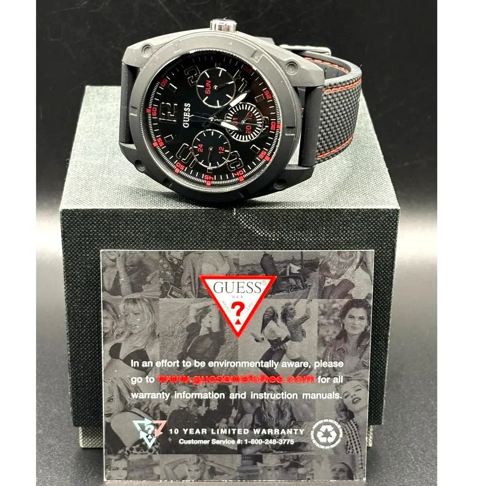 Guess Dash W1256G1 Men’s 46mm Black Multifunction Quartz Watch Red Accents